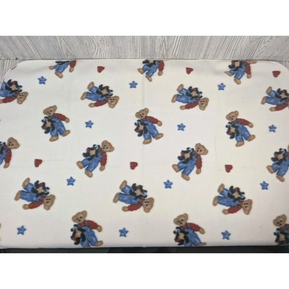 Welcome World BJT Blue Jean Teddy Bear‎ Fleece Baby Blanket Hearts Stars 32 x 42